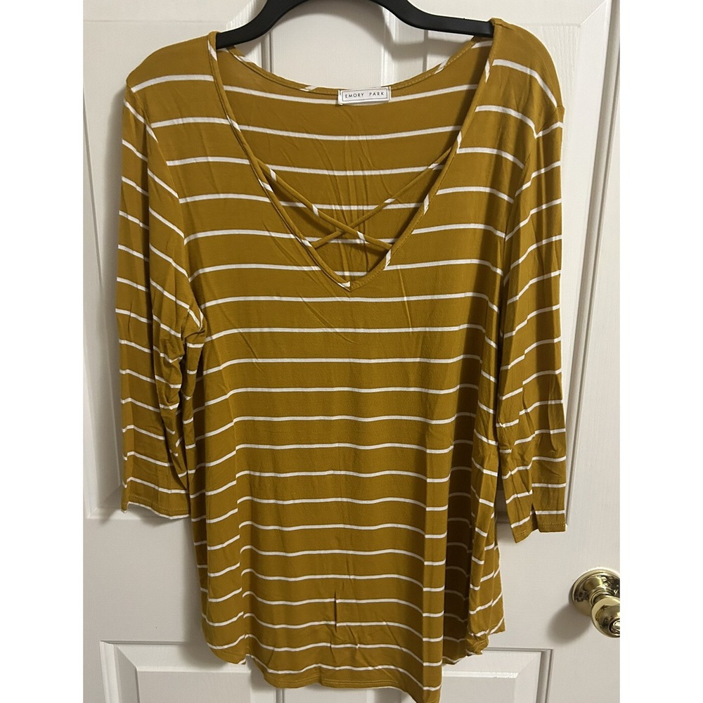 Emory‎ Park Women's Striped Yellow Top Size XL